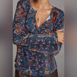 Anthropologie Pilcro Split-Neck Waffle Knit Thermal Top Multicolored Women M